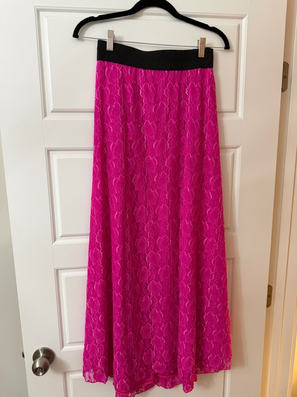LuLaRoe Hot Pink Lace Maxi Skirt with Black Waistband